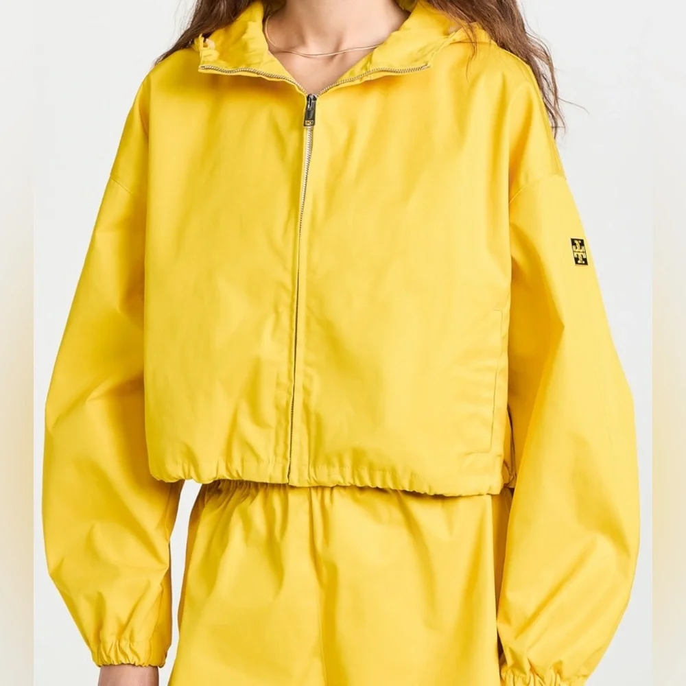 Tory Burch Tory Sport Cropped Windbreaker Jacket‎ Yellow Hooded Size Small